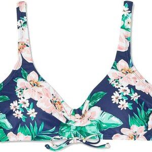 Kona Sol Cinch-Front Sea Breeze Bikini Top (Blue Floral M)